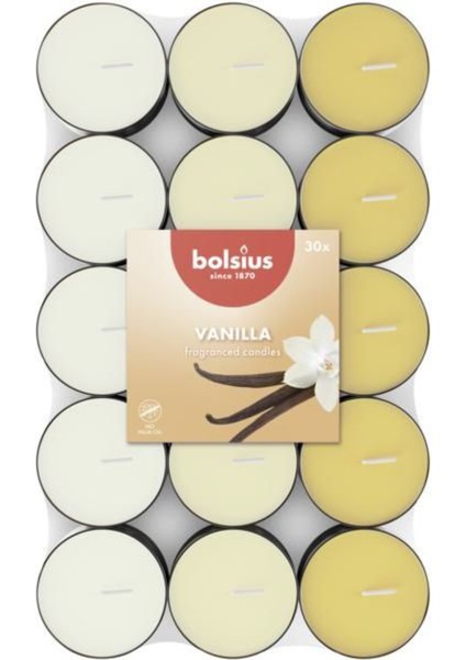 Vanilya Kokulu Tealight Mum, 30'lu Paket, 3,5 Saat Yan Ma, Doğal Özler Içerir, Palmiye Yağı Içermez