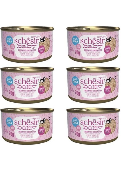 Baby Tavuklu ve Tavuk Ciğerli Konserve Yavru Kedi Maması 70 gr 6'lı