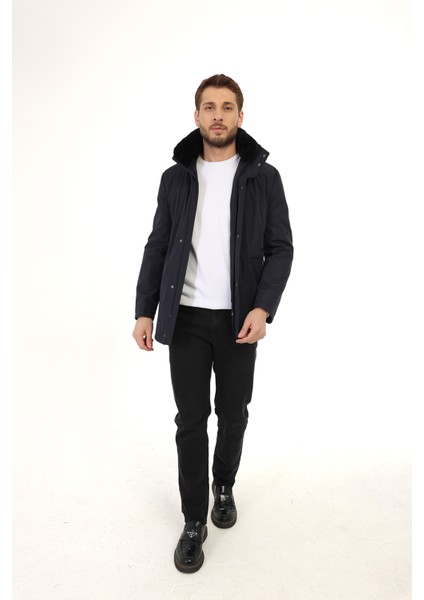 Regular Içi Kapitoneli Lacivert ( Çıkarılabilir Kürklü Yaka ) Kaban fiyatları