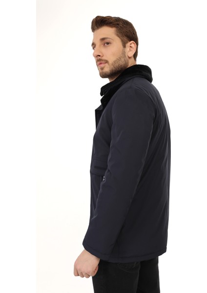 Regular Içi Kapitoneli Lacivert ( Çıkarılabilir Kürklü Yaka ) Kaban modelleri