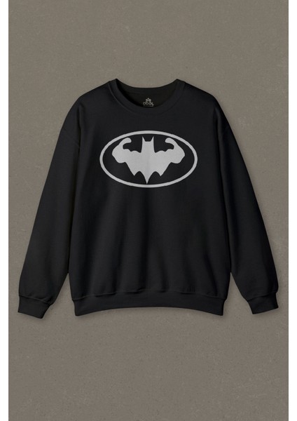 Siyah Unisex Sweatshirt Gym Fitness Batman Bodybuilding Sporcu Spor Baskılı Sweat