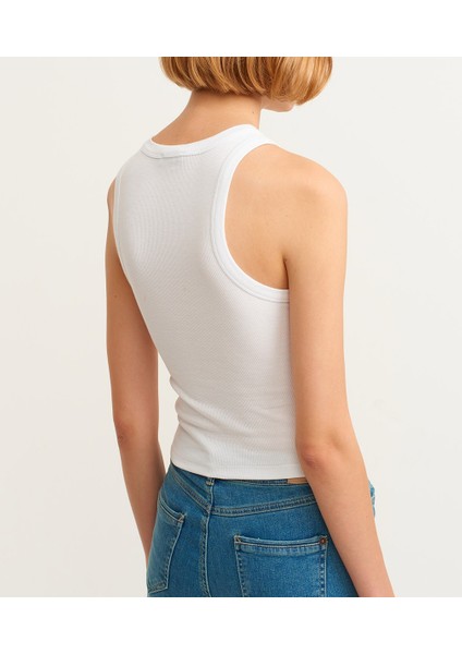 Fitilli Halter Yaka Kadın Örme Bluz