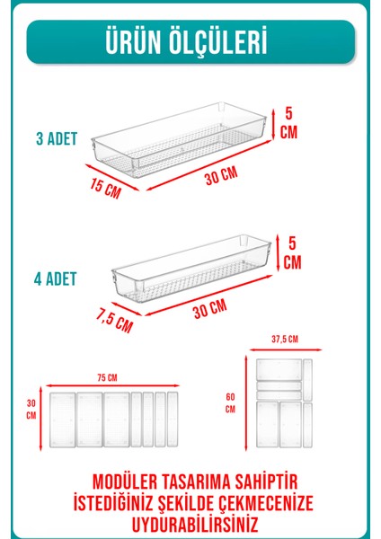 7'li Kepçelik Kepçe Düzenleyici Çekmece Içi Modüler Organizer