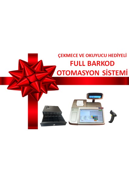 Yeni Nesil Hepsi Bir Arada Barkod Otomosyon Sistemi (Fiş Yazıcılı Dokunmatik Pos Pc ve Yazılımlı. El Tipi Barkod Okuyucu ve Para Çekmecesi Hediye)