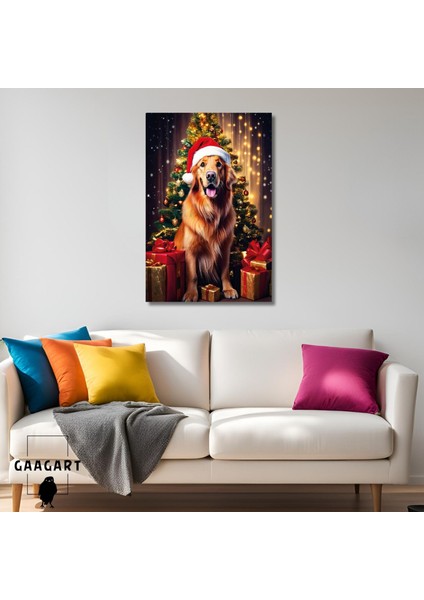 Tekli Dikey Kanvas Duvar Tablosu Yılbaşı si Noel Baba Kostümlü Golden