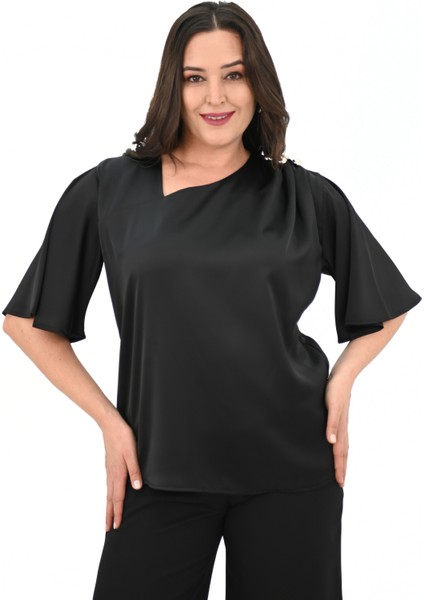 Kadın Büyük Beden Metal Düğme Detaylı Bluz 1862-25 modelleri