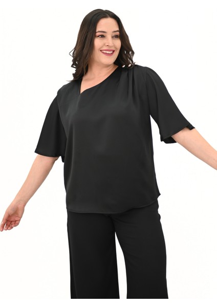 Kadın Büyük Beden Metal Düğme Detaylı Bluz 1862-25 fırsatları