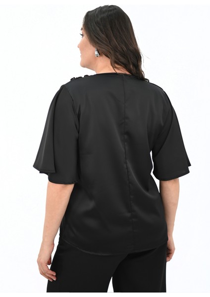 Kadın Büyük Beden Metal Düğme Detaylı Bluz 1862-25 indirimleri