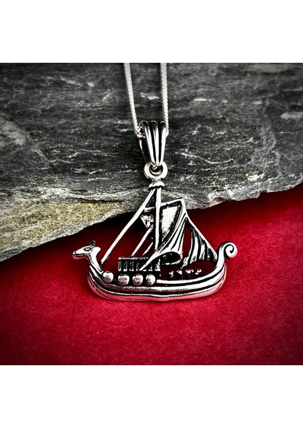 Viking Gemisi Gümüş Kolye 925 Ayar Gümüş Viking Gemisi Unisex Kolye Taşsız Gümüş Kolye