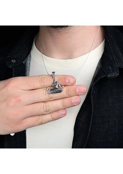 Viking Gemisi Gümüş Kolye 925 Ayar Gümüş Viking Gemisi Unisex Kolye Taşsız Gümüş Kolye fırsatları