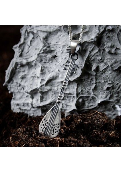 Gümüş Bağlama Kolye 925 Ayar Gümüş Mat Bağlama Figürlü Erkek Saz Kolye