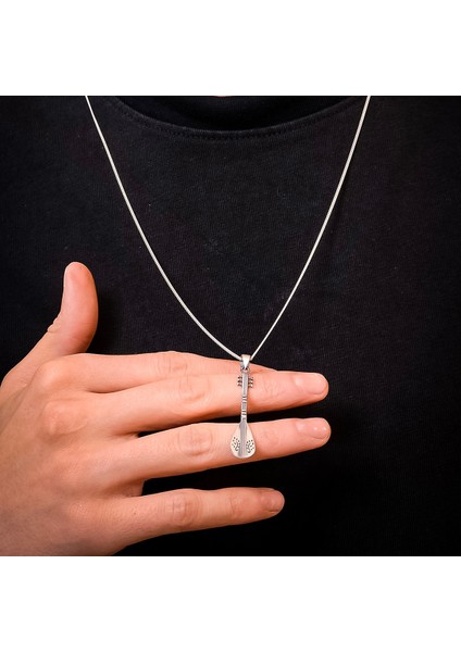 Gümüş Bağlama Kolye 925 Ayar Gümüş Mat Bağlama Figürlü Erkek Saz Kolye fiyatları