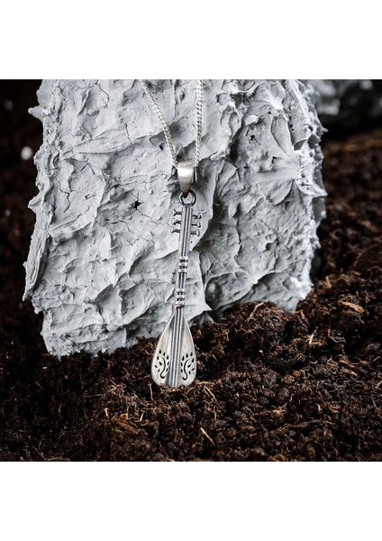 Gümüş Bağlama Kolye 925 Ayar Gümüş Mat Bağlama Figürlü Erkek Saz Kolye modelleri