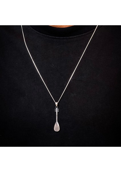 Gümüş Bağlama Kolye 925 Ayar Gümüş Mat Bağlama Figürlü Erkek Saz Kolye fırsatları