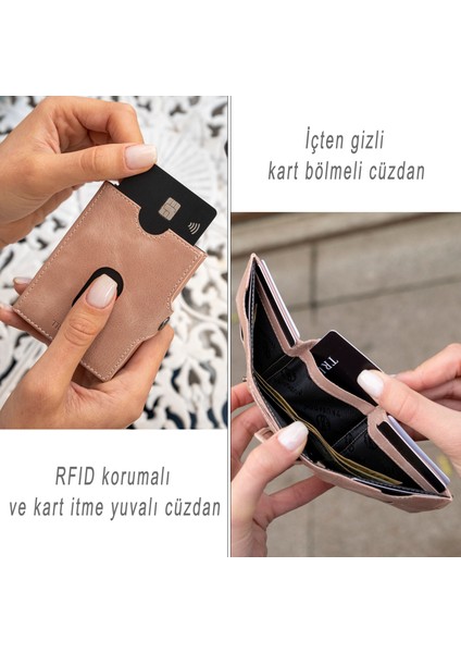 Valencia Pembe Bozuk Paralık Cepli Unisex Hakiki Deri Rfid Korumalı Erkek Kadın Mini Cüzdan Hediye