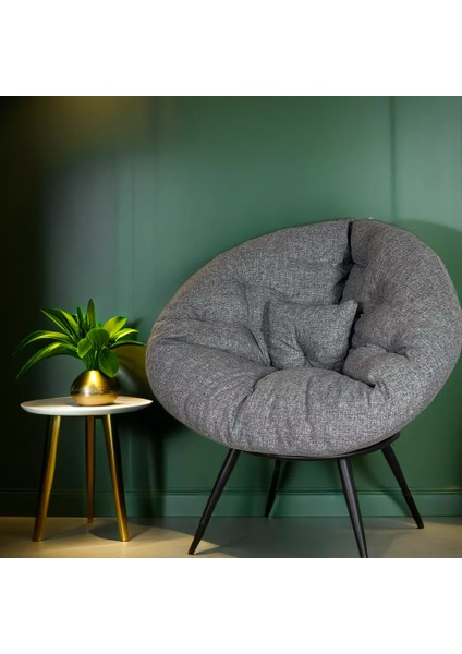 Yastıklı, Minderli Tekli Koltuk Berjer | Şık, Rahat ve Ergonomik Oturma Alanı | Modern Tasarım | Keten Gri