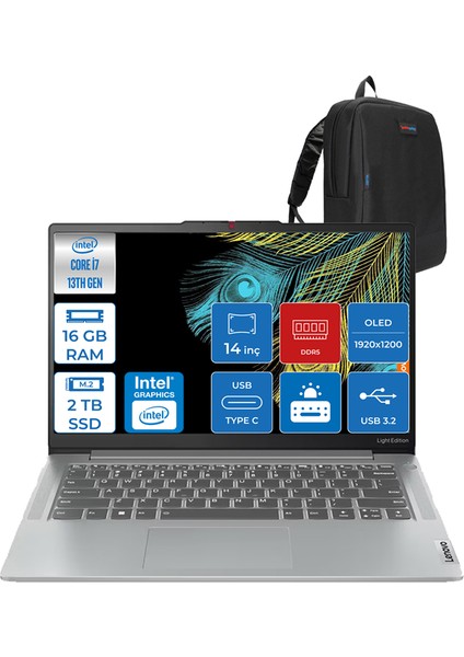 Ideapad Slim 5 Intel Core I713620H 16GB Lpddr5 2tb SSD UHD Graphics WIN11HOME 14" OLED Wuxga 400NITS Taşınabilir Bilgisayar ID82XD009FTXH03 + Zettaçanta