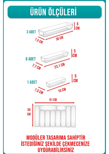 10'lu Modüler Şeffaf Kaşıklık Organizer Kaşık Düzenleyici Çekmece Içi Organizer