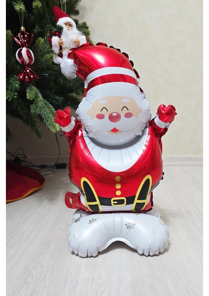 Ayaklı Küçük Noel Baba Folyo Balon Oturan Noel Baba Yılbaşı Balonu