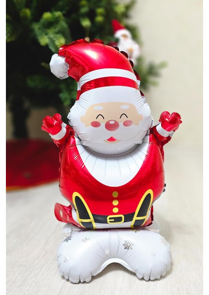 Ayaklı Küçük Noel Baba Folyo Balon Oturan Noel Baba Yılbaşı Balonu modelleri