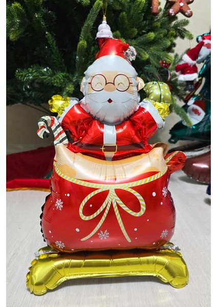 Ayaklı Küçük Hediye Çuvalında Noel Baba Folyo Balon Yılbaşı Balonu fiyatları
