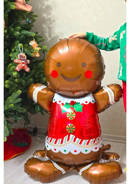 Büyük Ayaklı Kurabiye Adam Folyo Balon 120CM Kendinden Ayaklı Yılbaşı Balonu fiyatları