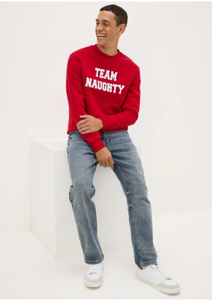 Baskılı Kırmızı Erkek Sweatshirt/sevgili Çift Kombin Sweatshirt/yılbaşı Temalı Sweatshirt modelleri