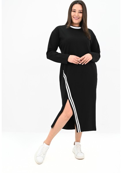 Kadın Büyük Beden Çift Şerit Detaylı Uzun Elbise 5279-25