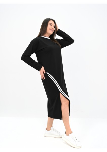 Kadın Büyük Beden Çift Şerit Detaylı Uzun Elbise 5279-25 modelleri