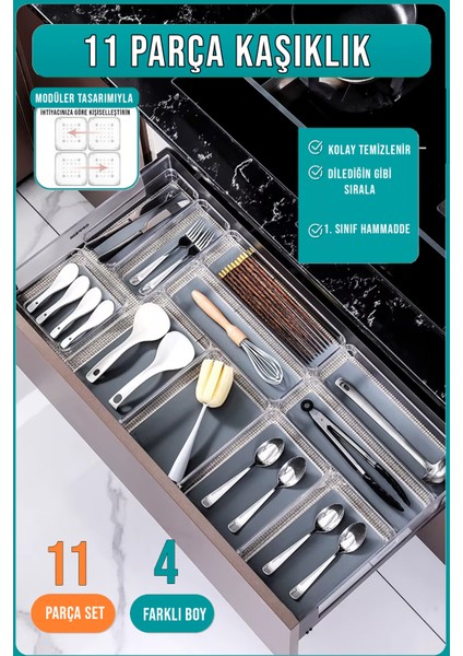 11 Li Kaşıklık ve Çekmece Içi Düzenleyici Modüler Organizer Set