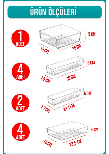 11 Li Kaşıklık ve Çekmece Içi Düzenleyici Modüler Organizer Set