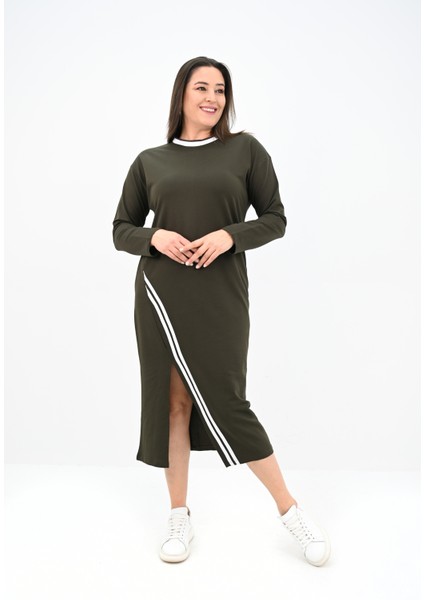 Kadın Büyük Beden Çift Şerit Detaylı Uzun Elbise 5279-25 fiyatları