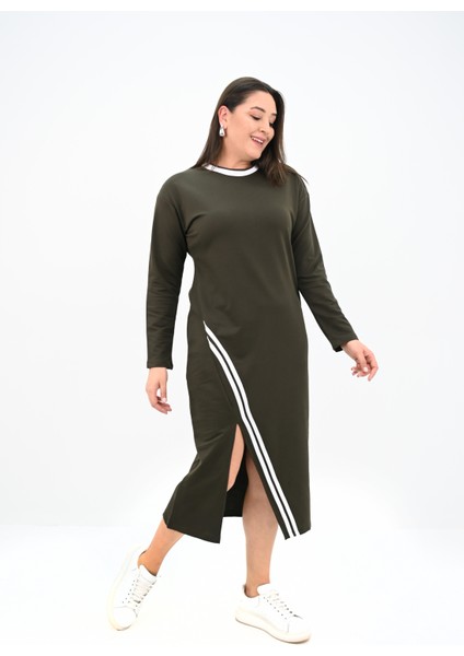Kadın Büyük Beden Çift Şerit Detaylı Uzun Elbise 5279-25 fırsatları