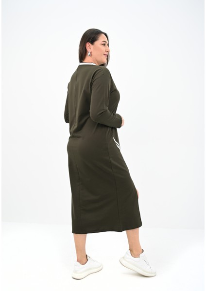 Kadın Büyük Beden Çift Şerit Detaylı Uzun Elbise 5279-25 indirimleri