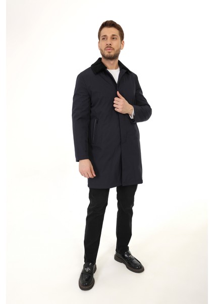 Regular Içi Kürklü Lacivert ( Çıkarılabilir Iç Kürk ve Yaka Kürk ) Dizüstü Kaban