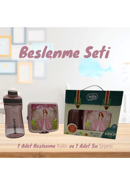 Pembe Çocuk Beslenme Kabı Set*içme Şişesi´le* Kız Çocuk*bölmeli*bölmeli Beslenme Kutusu