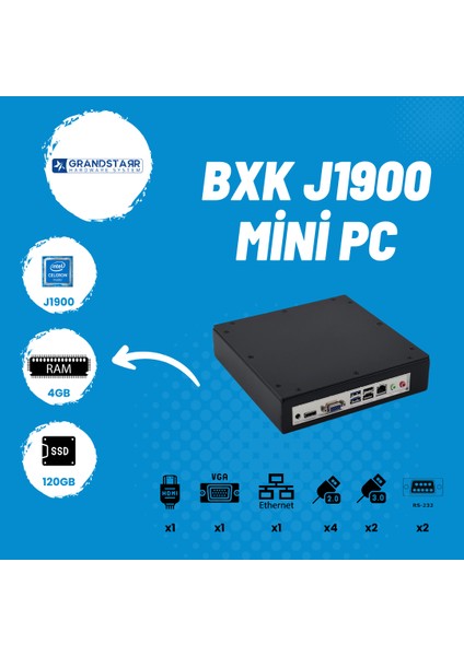 Grandstarr BXK-J1900/4GB/120GBSSD Endüstriyel Mini Pc - Freedos