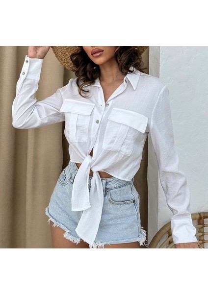 Kadın Crop Gömlek - Beyaz fırsatları