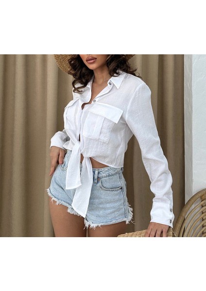 Kadın Crop Gömlek - Beyaz indirimleri
