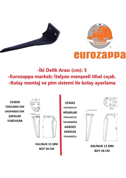 Eurozappa Dik Freze İthal Bıçak-2 Adet (Sağ-Sol Takım)