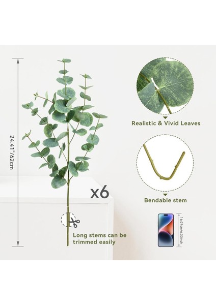 Yapay Çiçek Yeşil Okaliptus 90 cm 5dallı Uzun Dal Eucalyptus fırsatları
