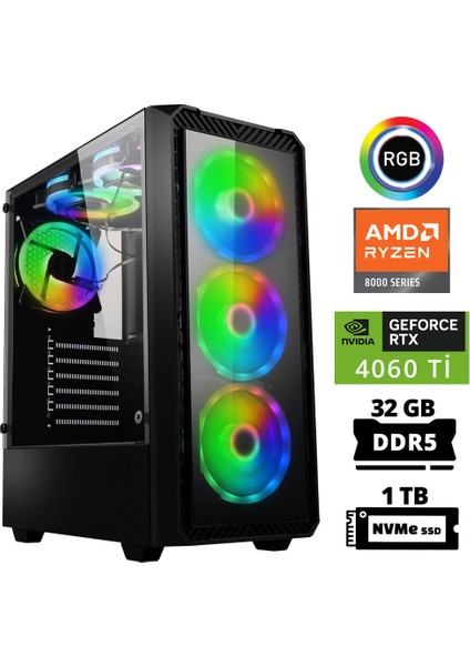 Delux X24 Ryzen 5 8400F 32GB Ddr5 Ram 1tb M.2 Nvme SSD 8gb RTX4060 Ti Masaüstü Oyuncu Bilgisayarı