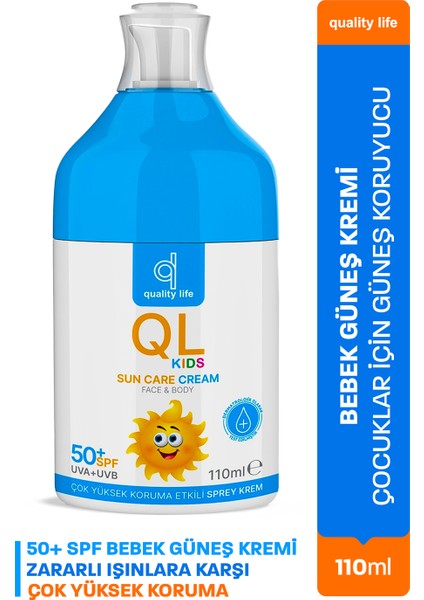 Bebek Güneş Kremi - Çocuklar İçin Güneş Koruyucu Kremi - 50+ Spf 110 ML - Çok Yüksek Koruma UVA + UVB - Bebekler İçin Güneş Kremi
