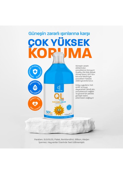 Bebek Güneş Kremi - Çocuklar İçin Güneş Koruyucu Kremi - 50+ Spf 110 ML - Çok Yüksek Koruma UVA + UVB - Bebekler İçin Güneş Kremi