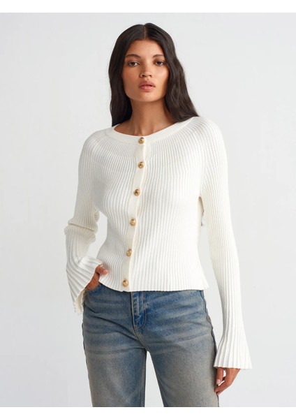 60246 Bisiklet Yaka Düğmeli Ispanyol Kol Triko Hırka