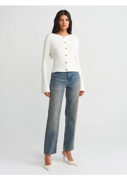 60246 Bisiklet Yaka Düğmeli Ispanyol Kol Triko Hırka modelleri