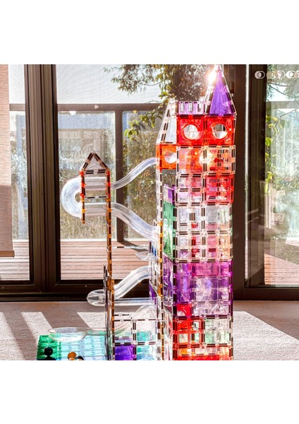 Mıknatıslı Pimli 210 Parça Manyetik 3d Kaydırak Şeffaf Borulu Yapı Blok Magnetic Tiles