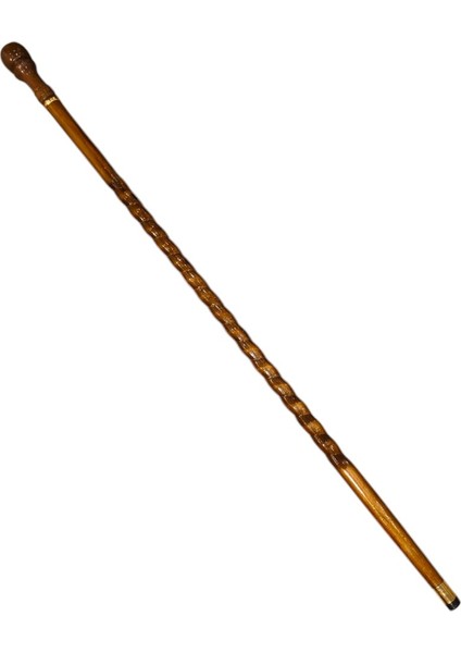 Topuz Başlı Gold Halkalı Kıvrımlı Kahverengi Baston No 01