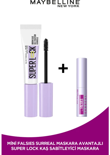 Maybelline New York Super Lock Brow Glue Kaş Sabitleyici Maskara + Falsies Surreal Mini Maskara