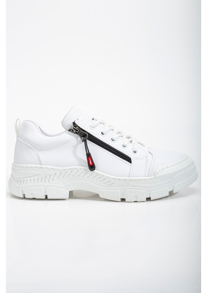 Kadın Beyaz Termo Taban Fermuar Detaylı Bağcıklı Günlük Ayakkabı modelleri